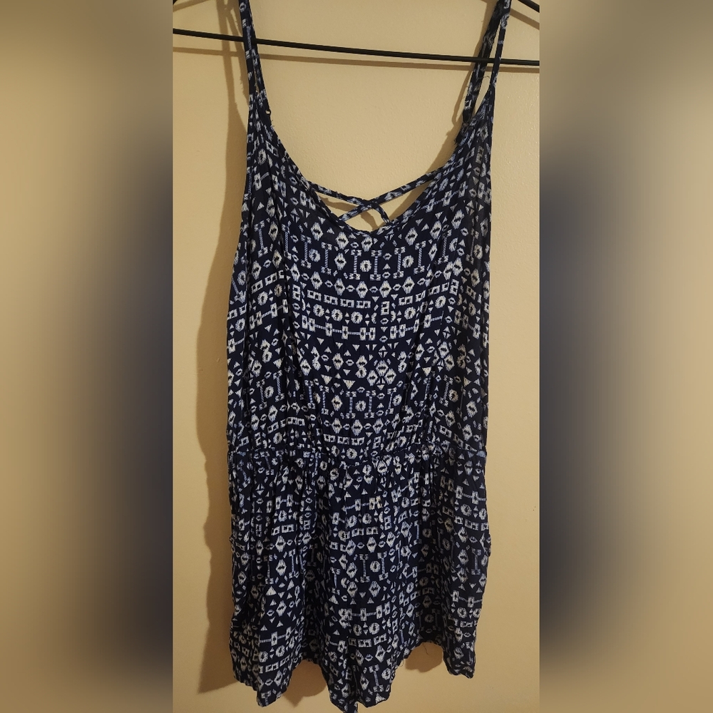 Navy Blue Patterned Romper